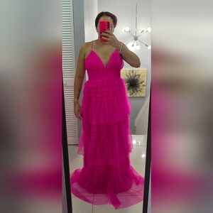 Fashion Nova Vibrant Pink Layered Maxi Dress